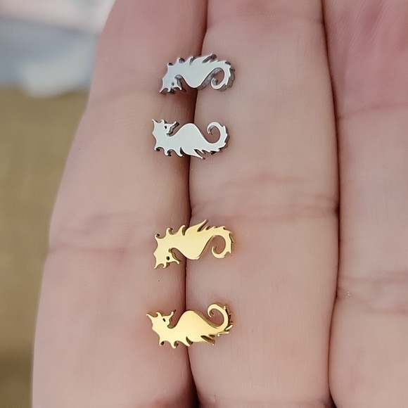 Tiny Sea Horse Stud Earrings, choice of color - Picture 1 of 5
